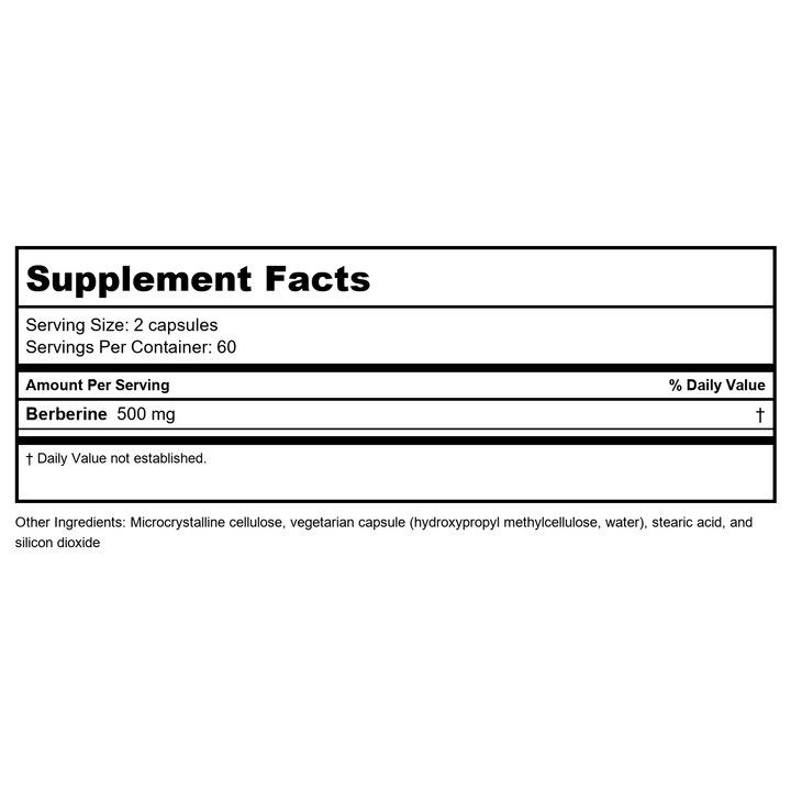 Klaire Labs Berberine 500mg 120 Vcaps - Supplement Facts panel