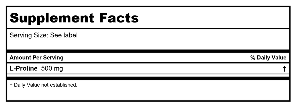 Now Foods L-Proline 500mg 120 Vcaps - 0133 - Supplement Facts panel