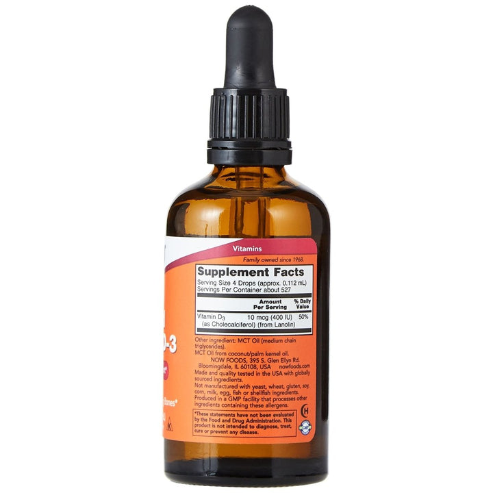 Now Foods Vitamin D3 2oz Liquid - 0370 - Supplement Facts panel