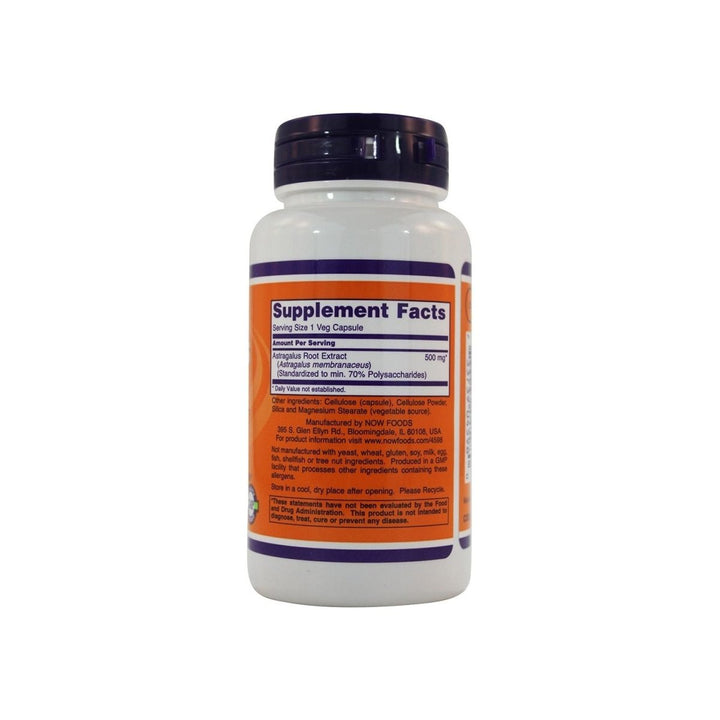 Now Foods Astragalus Extract 500mg 90 Vcaps - 4598 - Supplement Facts panel