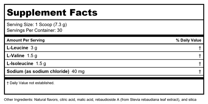 Metagenics BCAA Orange Mango Powder 30 Servings - B07S5J6YF1 - Supplement Facts panel