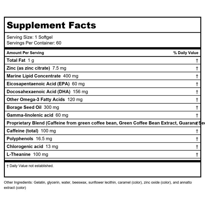 Metagenics Attencia 60 Softgels - Supplement Facts panel