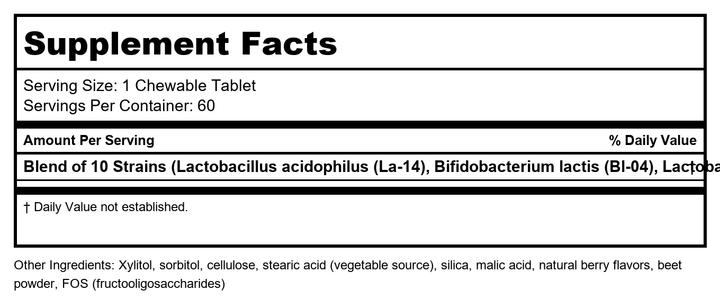Now Foods BerryDophilus Kids 2 Billion 10 Strains 60 Chewables - 2936 - 2 Pack - Supplement Facts panel