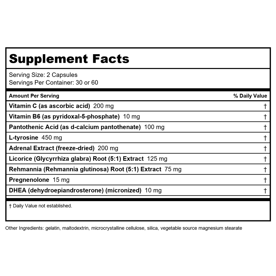EuroMedica Adrenaplex 60 Capsules - Supplement Facts panel
