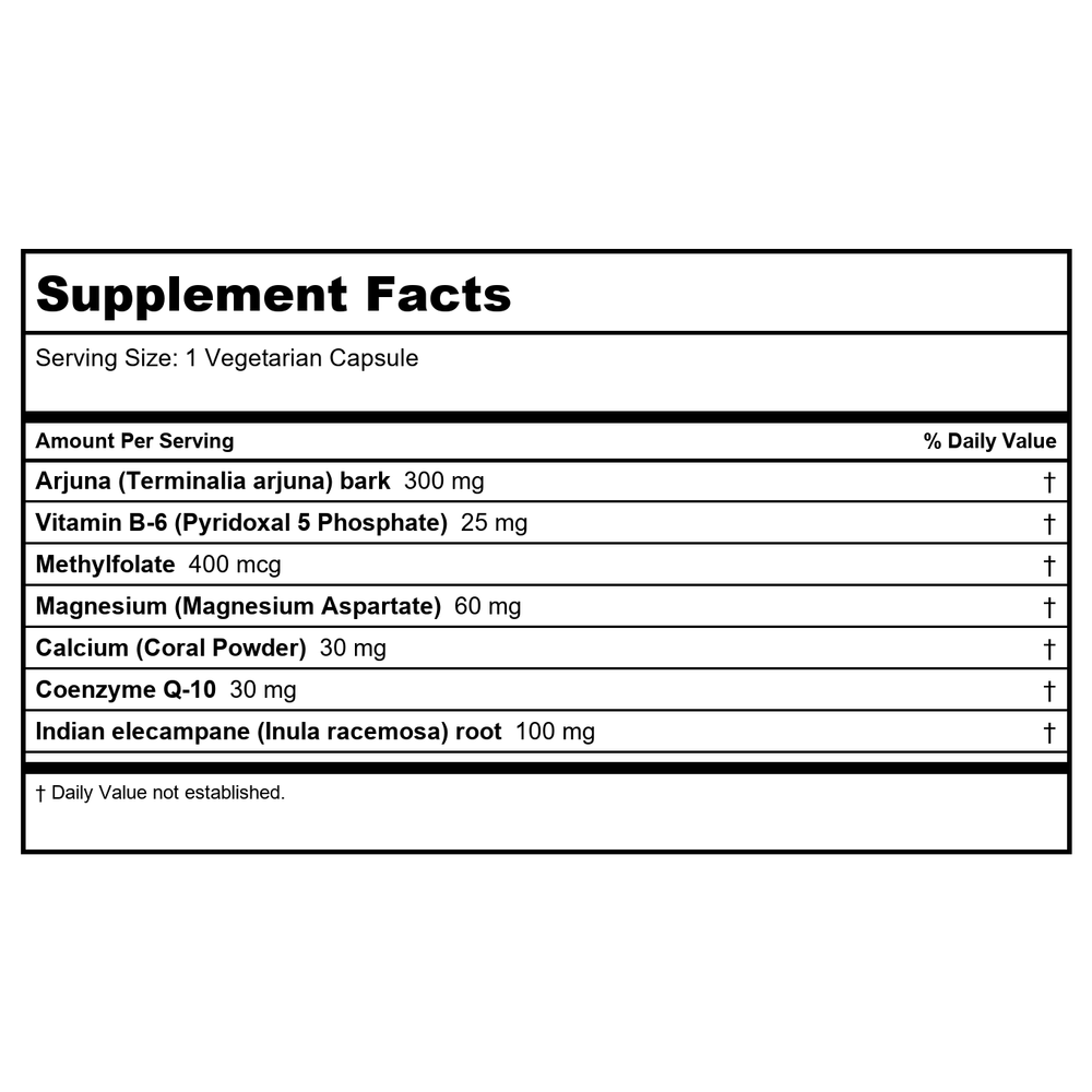 Ayush Herbs Arjuna Heart 90 Caps - Supplement Facts panel