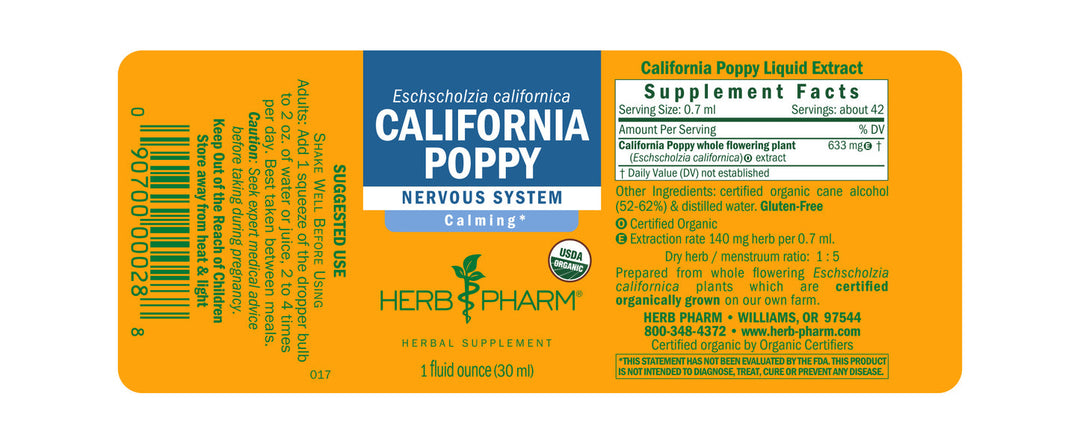Herb Pharm California Poppy 4oz - Supplement Facts panel