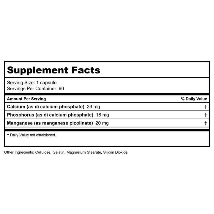 CardioVascular Research Manganese Picolinate 60 Capsules - Supplement Facts panel
