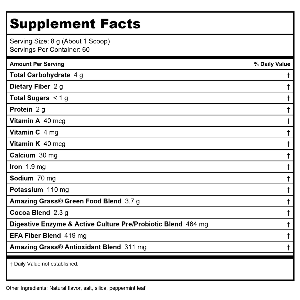 Amazing Grass Green Superfood Berry 17 oz 60 servings - Supplement Facts panel