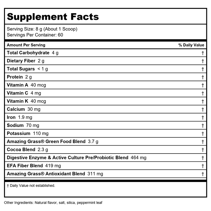 Amazing Grass Green Superfood Berry 17 oz 60 servings - Supplement Facts panel