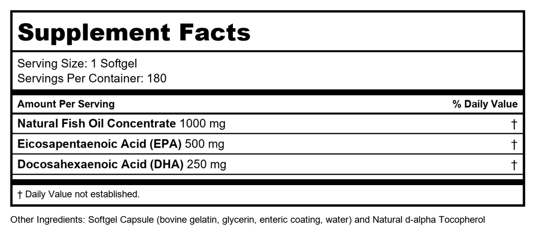 Protocol For Life Balance Molecularly Distilled Ultra Omega-3 500 EPA / 250 DHA 180 Softgels - Supplement Facts panel