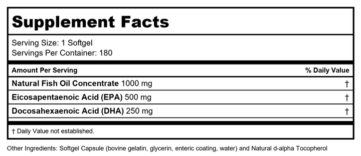 Protocol For Life Balance Molecularly Distilled Ultra Omega-3 500 EPA / 250 DHA 180 Softgels - Supplement Facts panel
