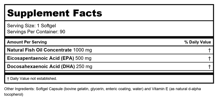 Protocol For Life Balance Molecularly Distilled Ultra Omega-3 500 EPA / 250 HPA 90 Softgels - Supplement Facts panel
