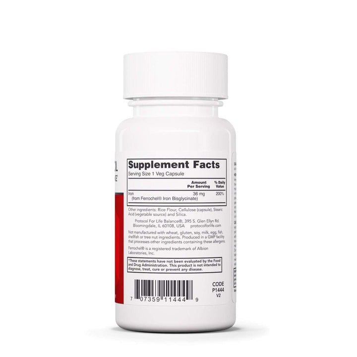 Protocol For Life Balance High Potency Iron 36mg 90 Vcaps - P1444 - Supplement Facts panel