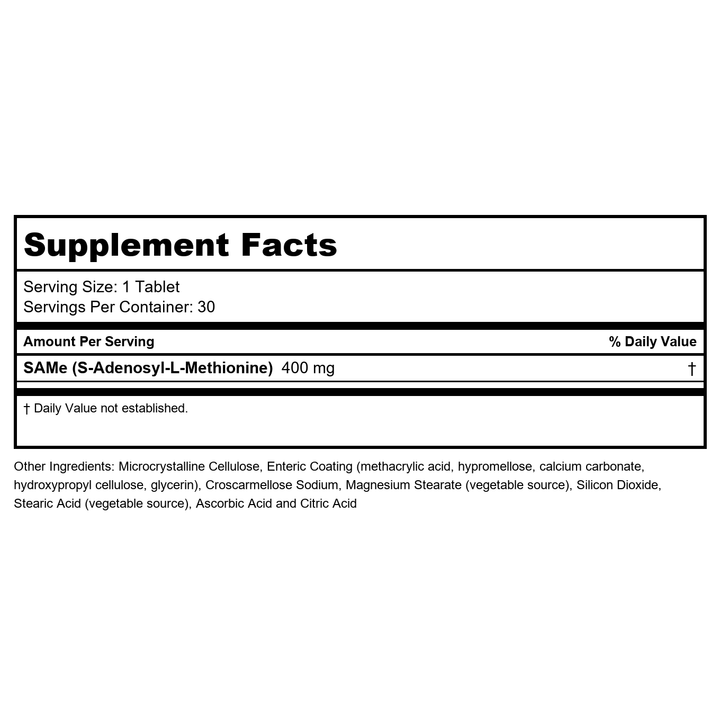 Protocol For Life Balance SAMe 400mg 60 Tablets - Supplement Facts panel