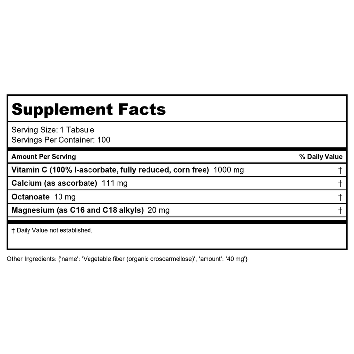 Perque Potent C Guard 1,000 Mg 100 Tablets - Supplement Facts panel