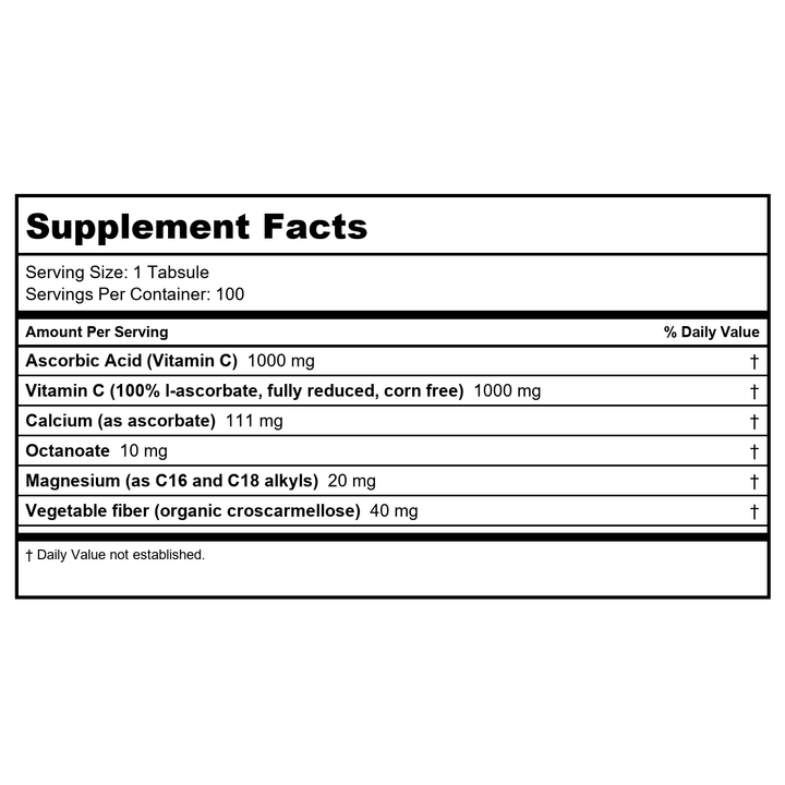 Perque Potent C Guard 1,000 Mg 250 Tablets - Supplement Facts panel