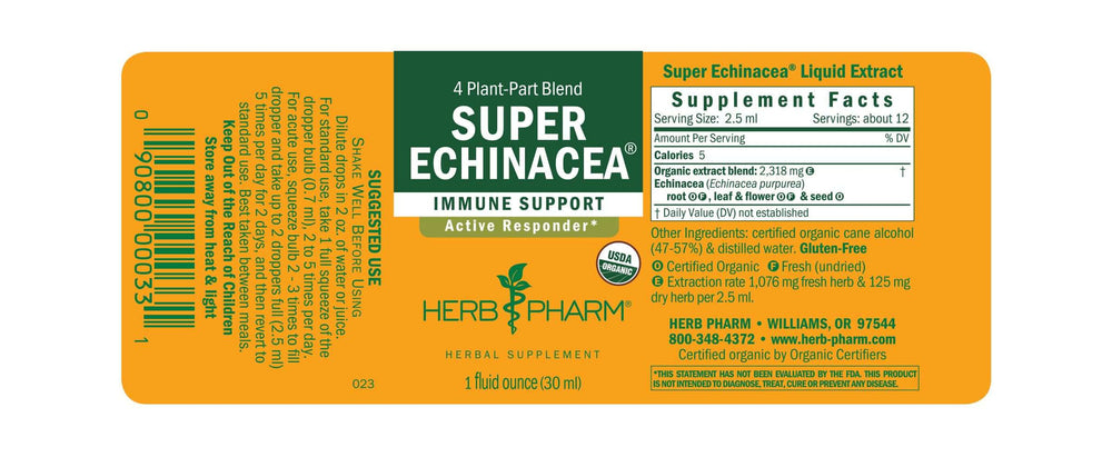 Herb Pharm Super Echinacea 4oz - 2 Pack - Supplement Facts panel