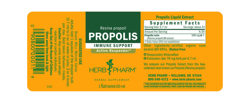 Herb Pharm Propolis 4oz - Supplement Facts panel
