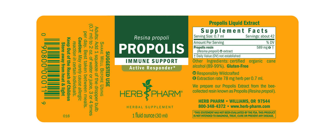 Herb Pharm Propolis 4oz - Supplement Facts panel