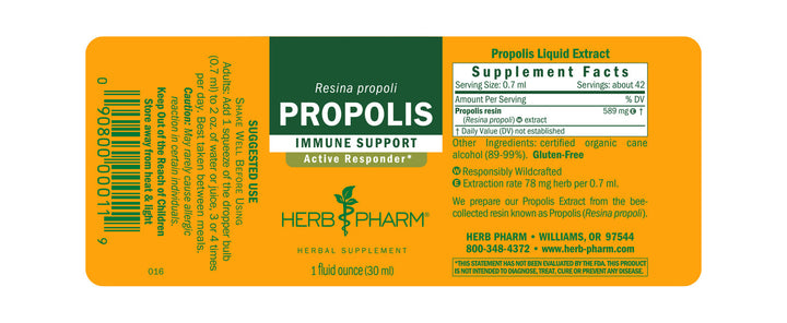Herb Pharm Propolis 4oz - Supplement Facts panel