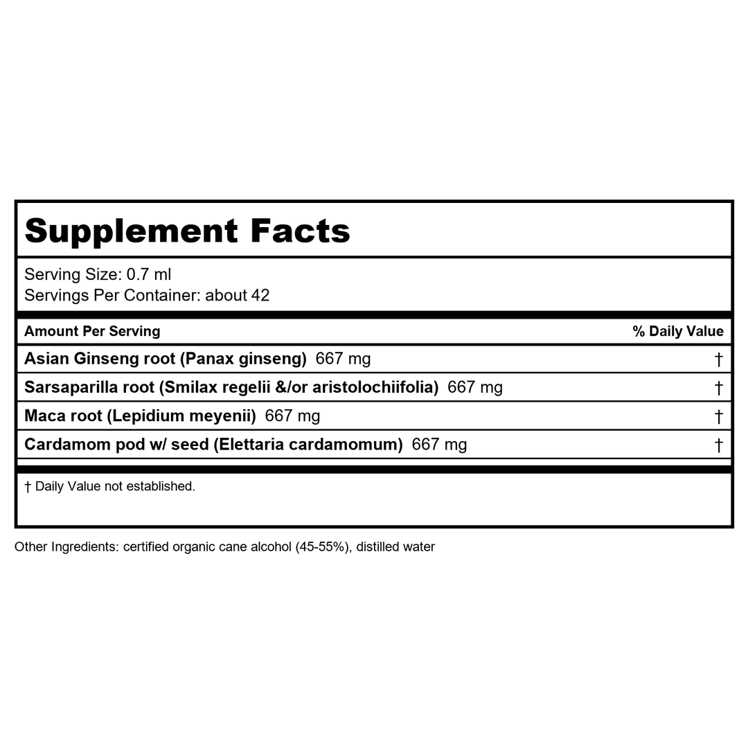 Herb Pharm Male Sexual Vitality 4oz - Supplement Facts panel