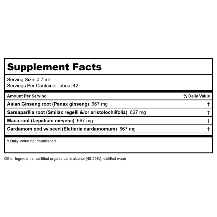 Herb Pharm Male Sexual Vitality 4oz - Supplement Facts panel