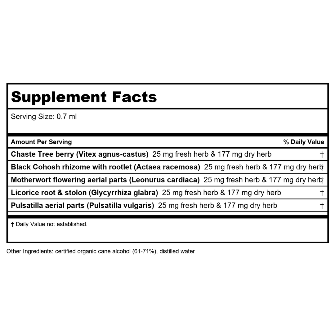 Herb Pharm Menopause Health 4oz - - Supplement Facts panel