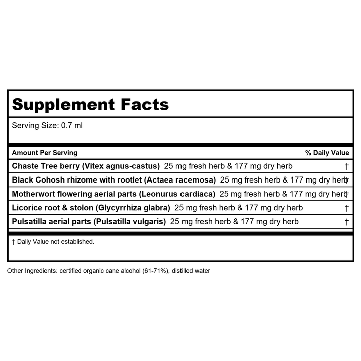 Herb Pharm Menopause Health 4oz - - Supplement Facts panel