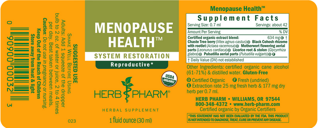 Herb Pharm Menopause Health 1oz - B001E13632 - Supplement Facts panel