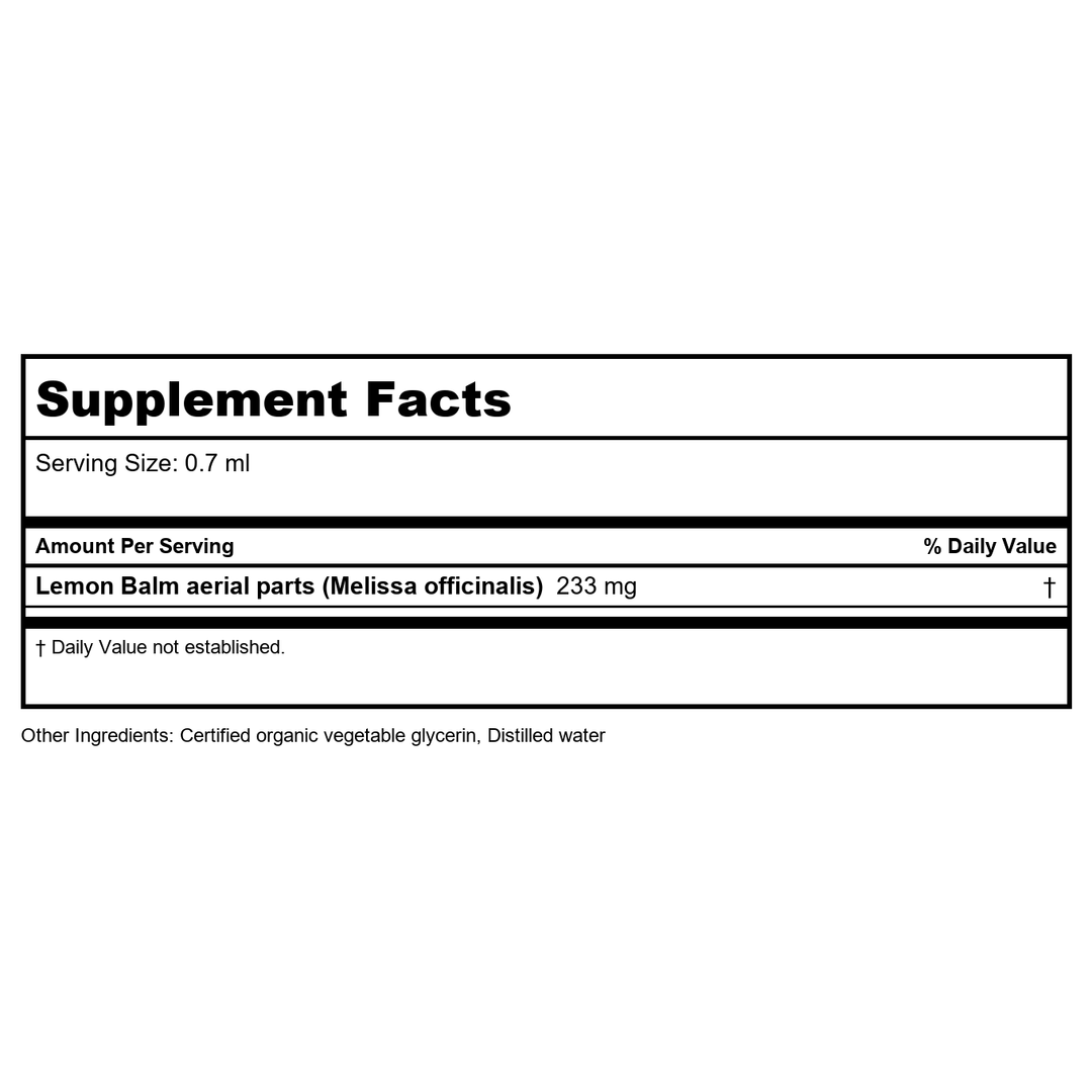 Herb Pharm Lemon Balm Alcohol Free 4oz - Supplement Facts panel
