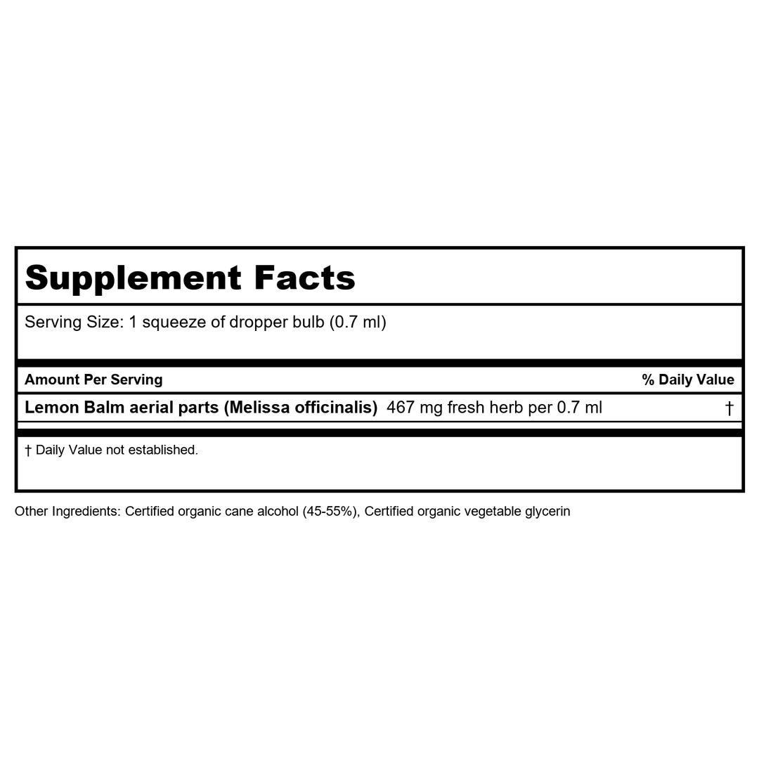 Herb Pharm Lemon Balm Blend 1oz - Supplement Facts panel