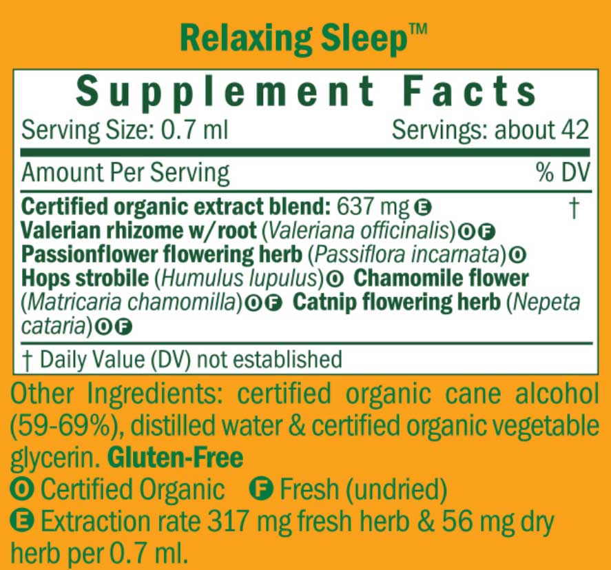 Herb Pharm Relaxing Sleep 4oz - Supplement Facts panel