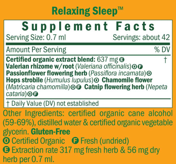 Herb Pharm Relaxing Sleep 4oz - Supplement Facts panel