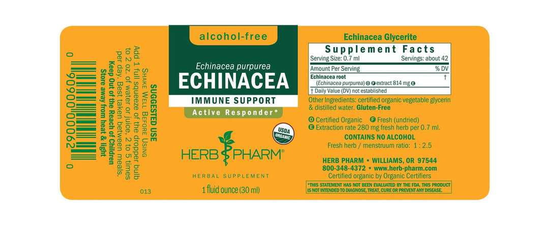 Herb Pharm Echinacea 4oz - Supplement Facts panel
