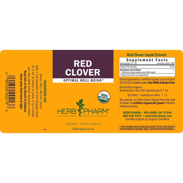 Herb Pharm Red Clover 4 oz - Supplement Facts panel