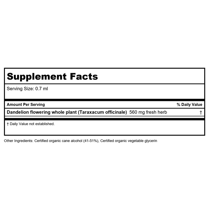 Herb Pharm Dandelion 4oz - Supplement Facts panel