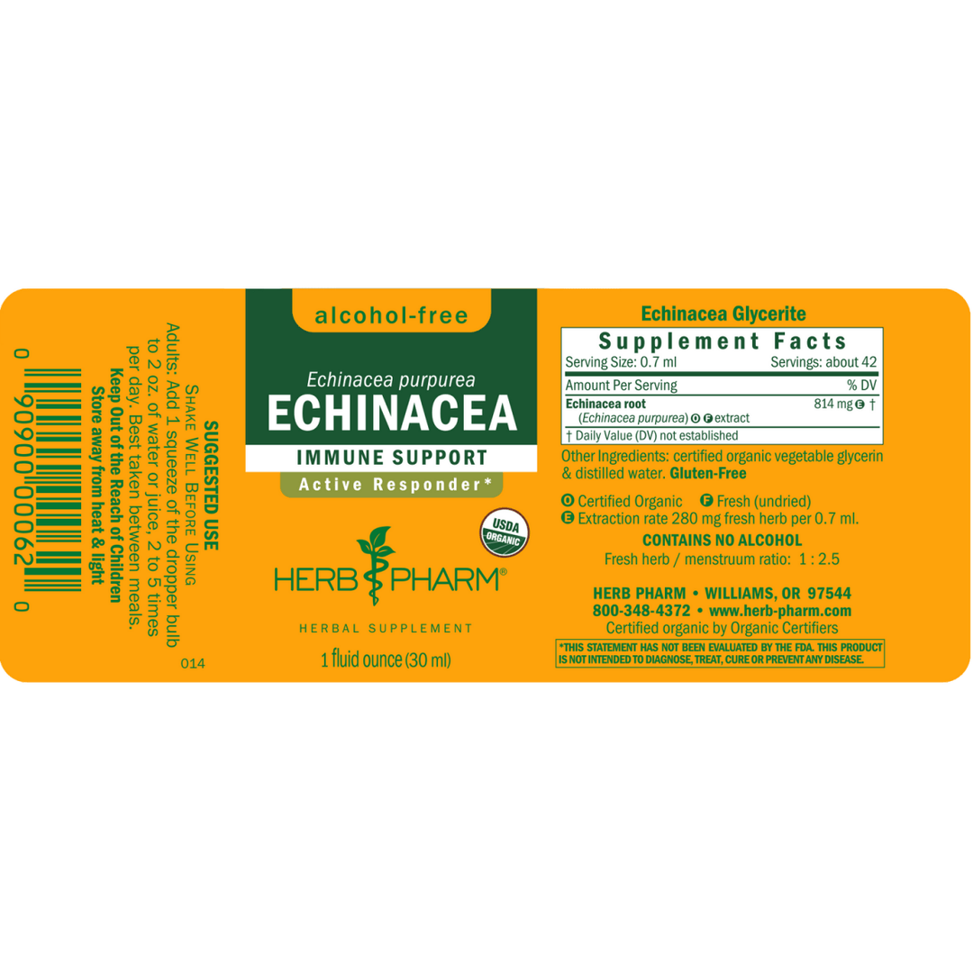 Herb Pharm Echinacea Alcohol Free 4oz - Supplement Facts panel