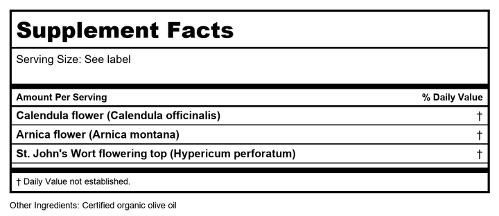Herb Pharm Trauma Oil 1oz - Supplement Facts panel