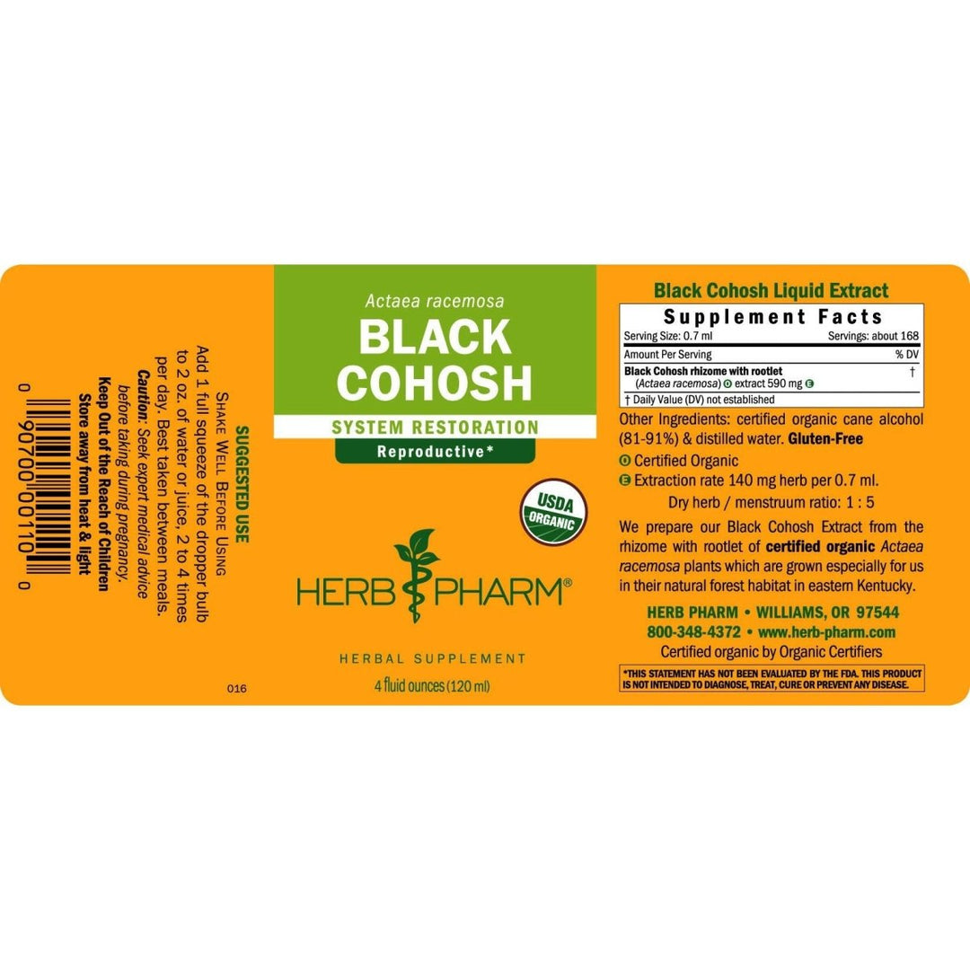 Herb Pharm Black Cohosh 4oz - Supplement Facts panel
