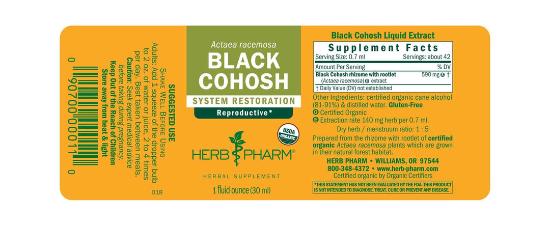 Herb Pharm Black Cohosh 1oz - Supplement Facts panel