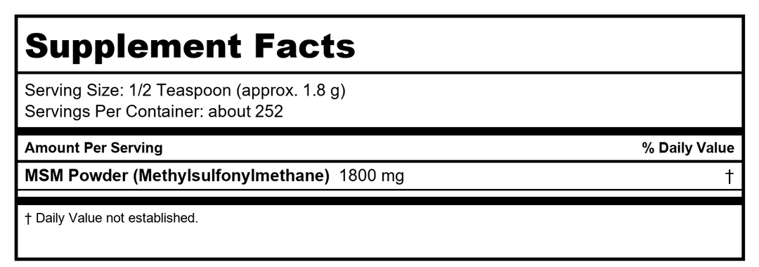 Now Foods MSM Powder 1 Pound - 2126 - Supplement Facts panel