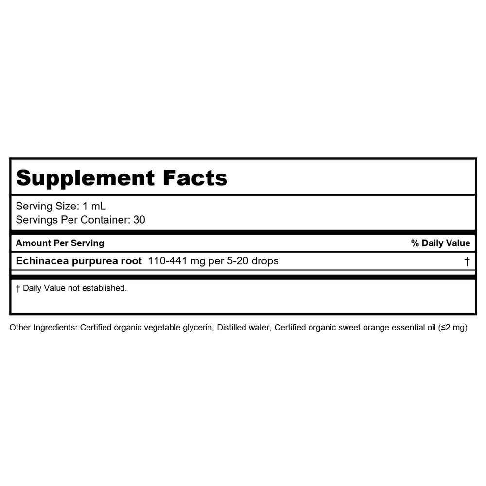 Herb Pharm Kids Echinacea AF 1oz - Supplement Facts panel