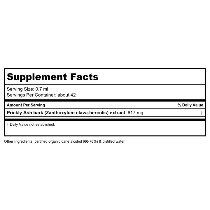 Herb Pharm Prickly Ash 1oz - Supplement Facts panel