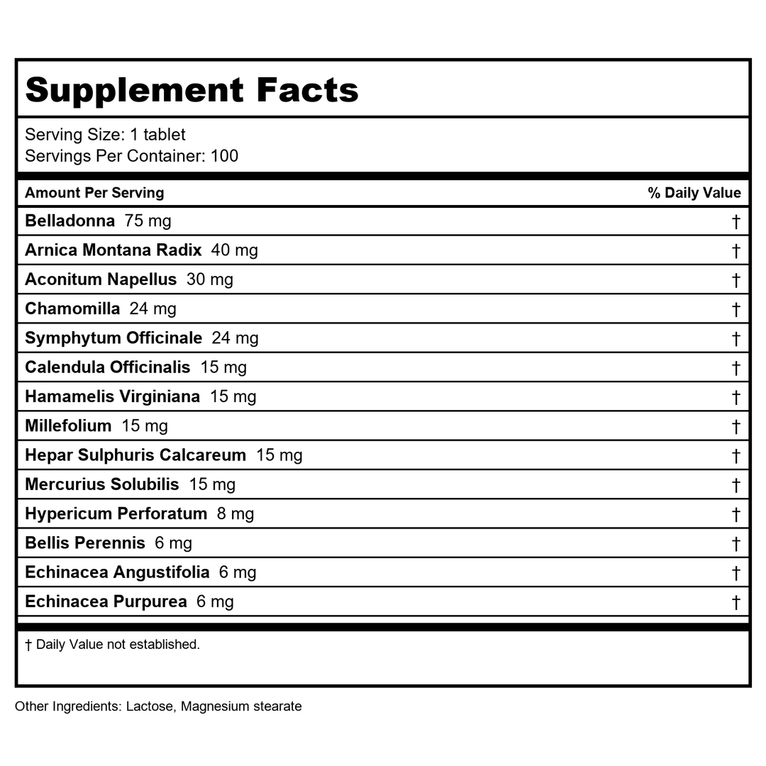 Traulevium Traulevium 100 Tablets - Supplement Facts panel