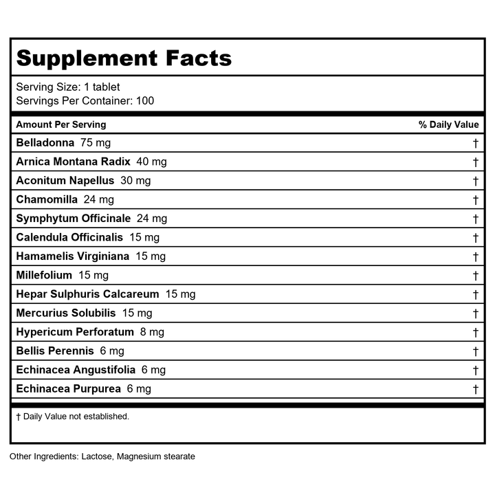 Traulevium Traulevium 100 Tablets - Supplement Facts panel