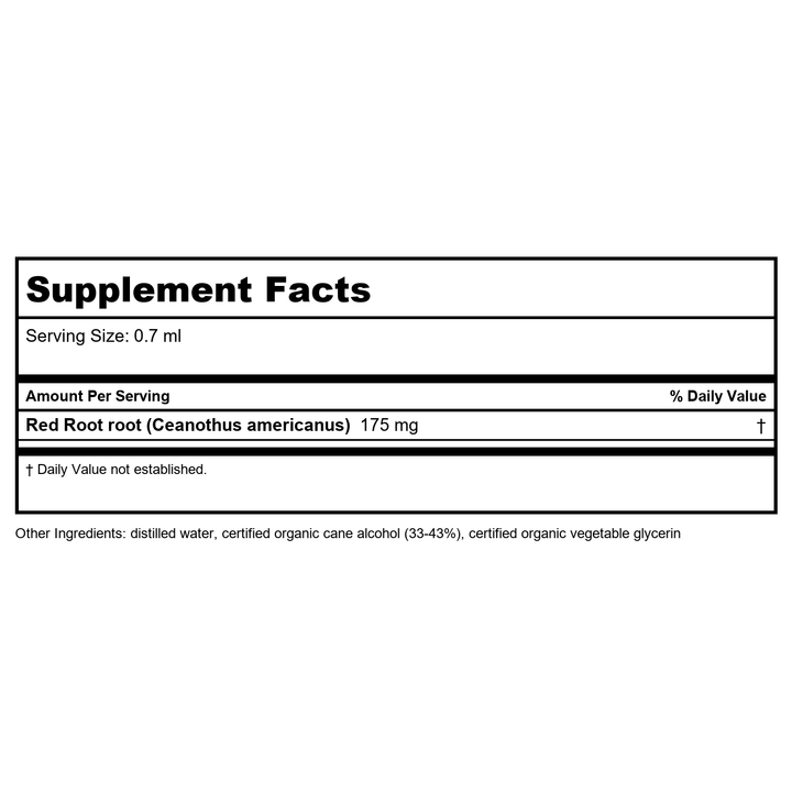 Herb Pharm Red Root 4oz - Supplement Facts panel