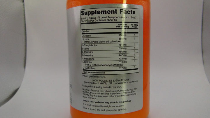Now Sports Amino-9 Essentials Powder 330g 11.64oz - 0206 - Supplement Facts panel