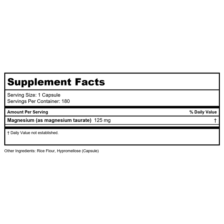 Cardiovascular Research Magnesium Taurate 125mg 180 Vcaps - Supplement Facts panel