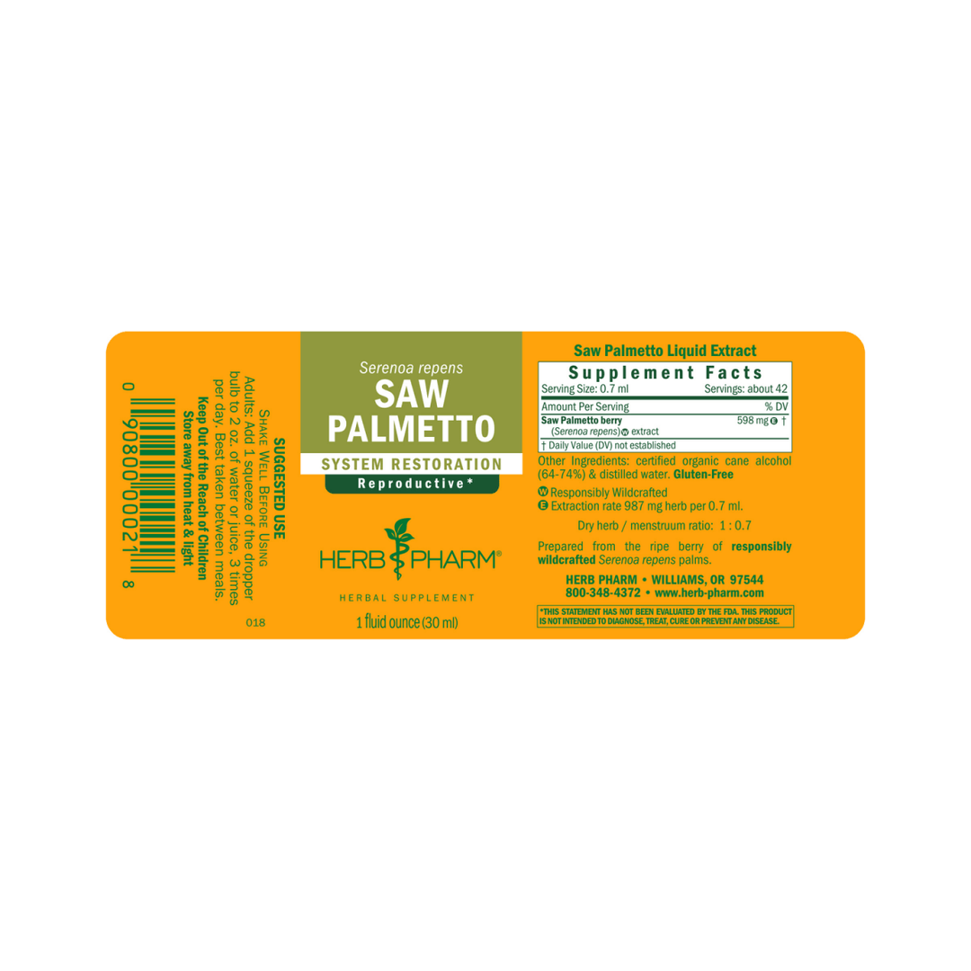 Herb Pharm Saw Palmetto 1oz - Supplement Facts panel