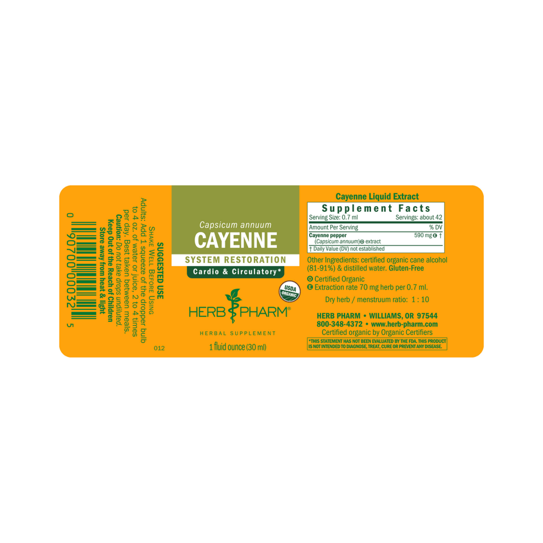Herb Pharm Cayenne 1oz - Supplement Facts panel